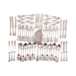 Part set Persian white metal cutlery of similar design, comprising a fish slice with engraved