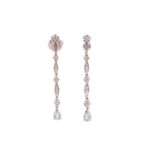 A pair of diamond and aquamarine drop earrings in 18ct white gold, each containing articulated
