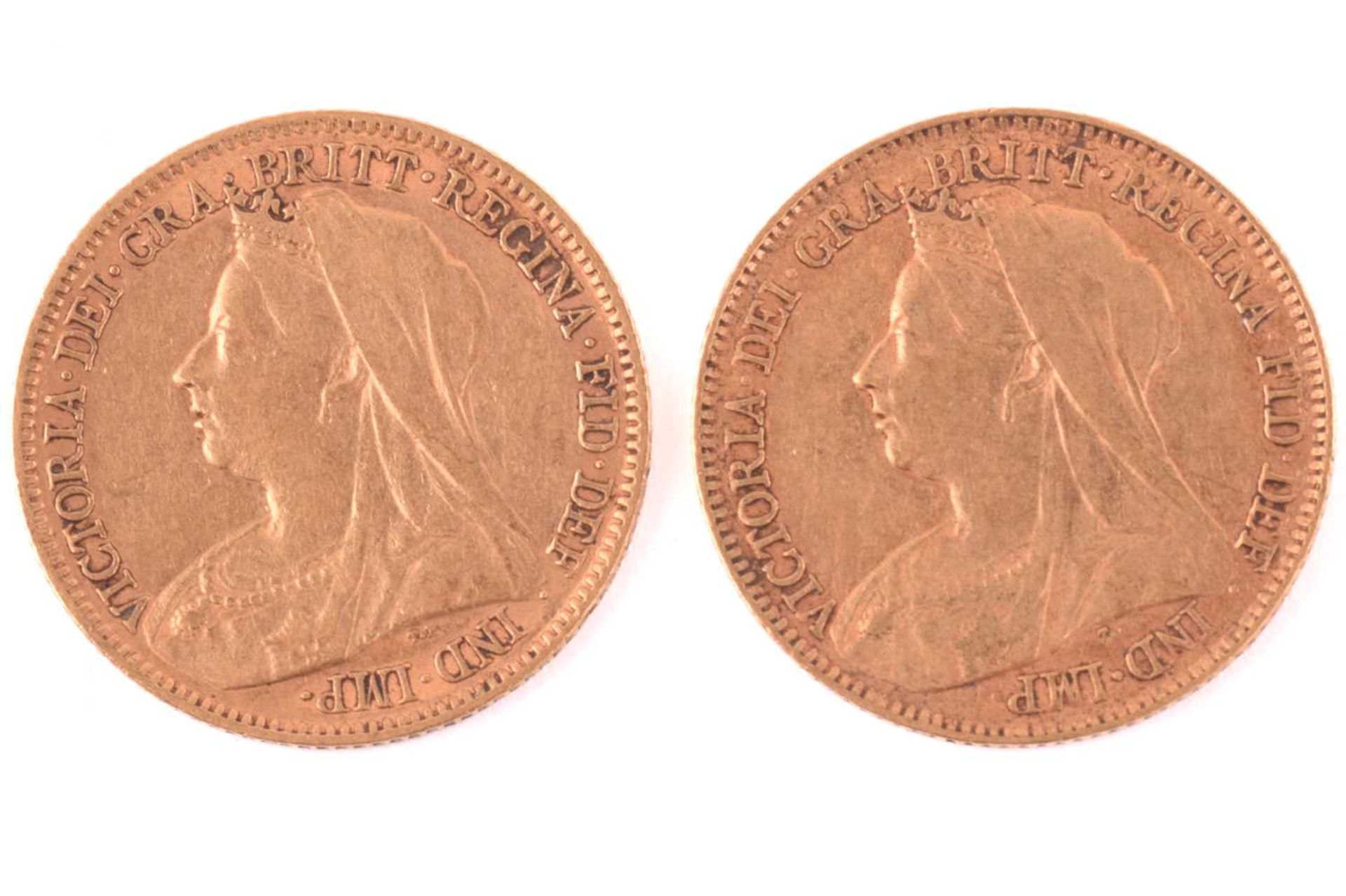 Two Victoria half sovereigns 1894 and 1901, obverse with veiled head left - Image 2 of 2