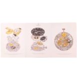 Patek Philippe, Three colour lithographic 'Limited Art Edition' prints, each depicting watch