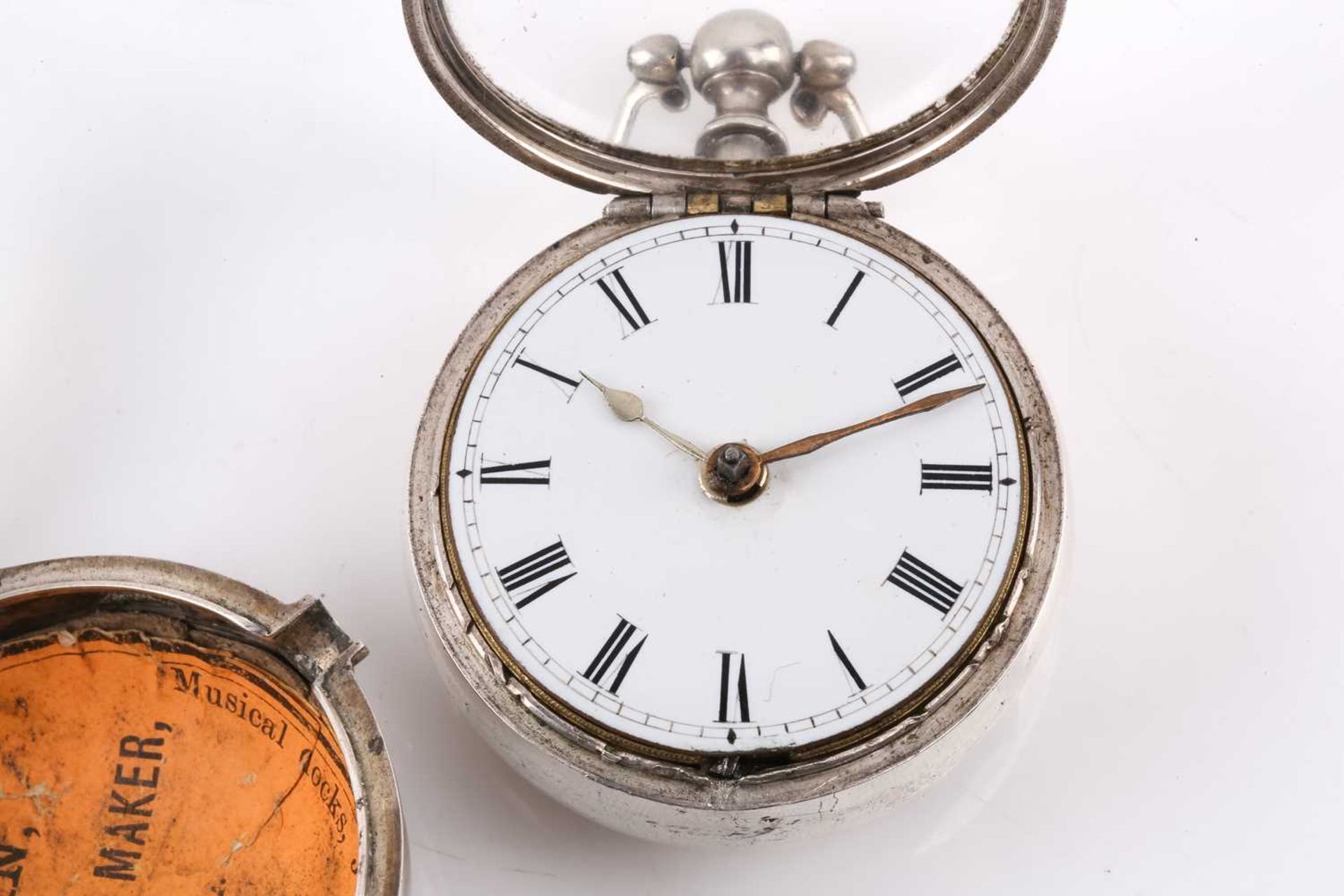 A Silver open-face pocket watch with a pair-case from 1757, featuring a key-wound fusee movement - Image 3 of 4