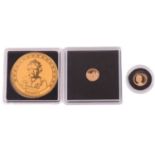 Three gold commemorative coins, comprising an Elizabeth II 1/200oz 22ct 'Monarchs' coin, certificate