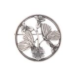 Georg Jensen - a butterfly brooch, depicting two butterflies resting upon bellflowers, fitted with