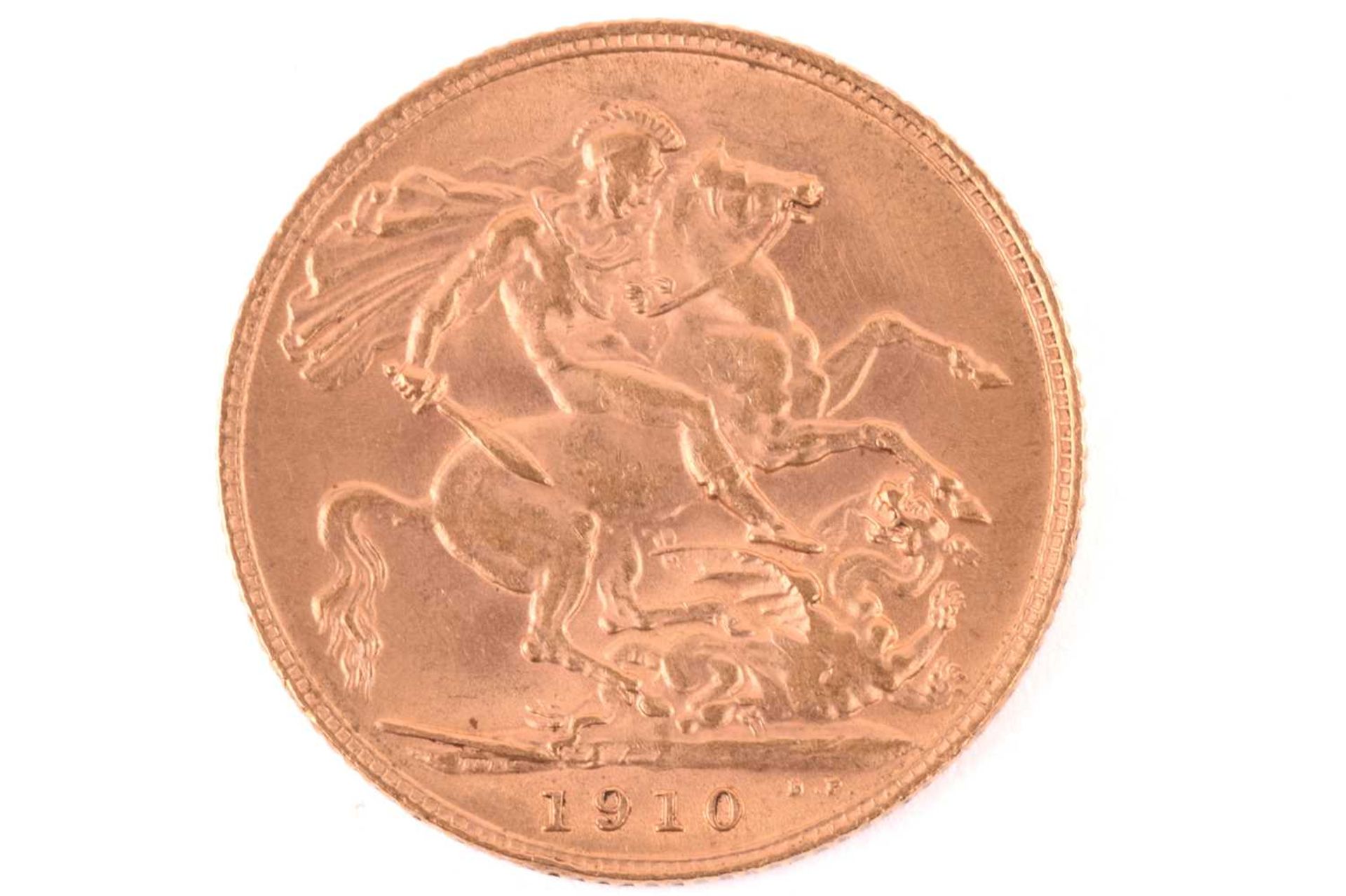 An Edward VII full sovereign 1910, obverse with bare head facing right