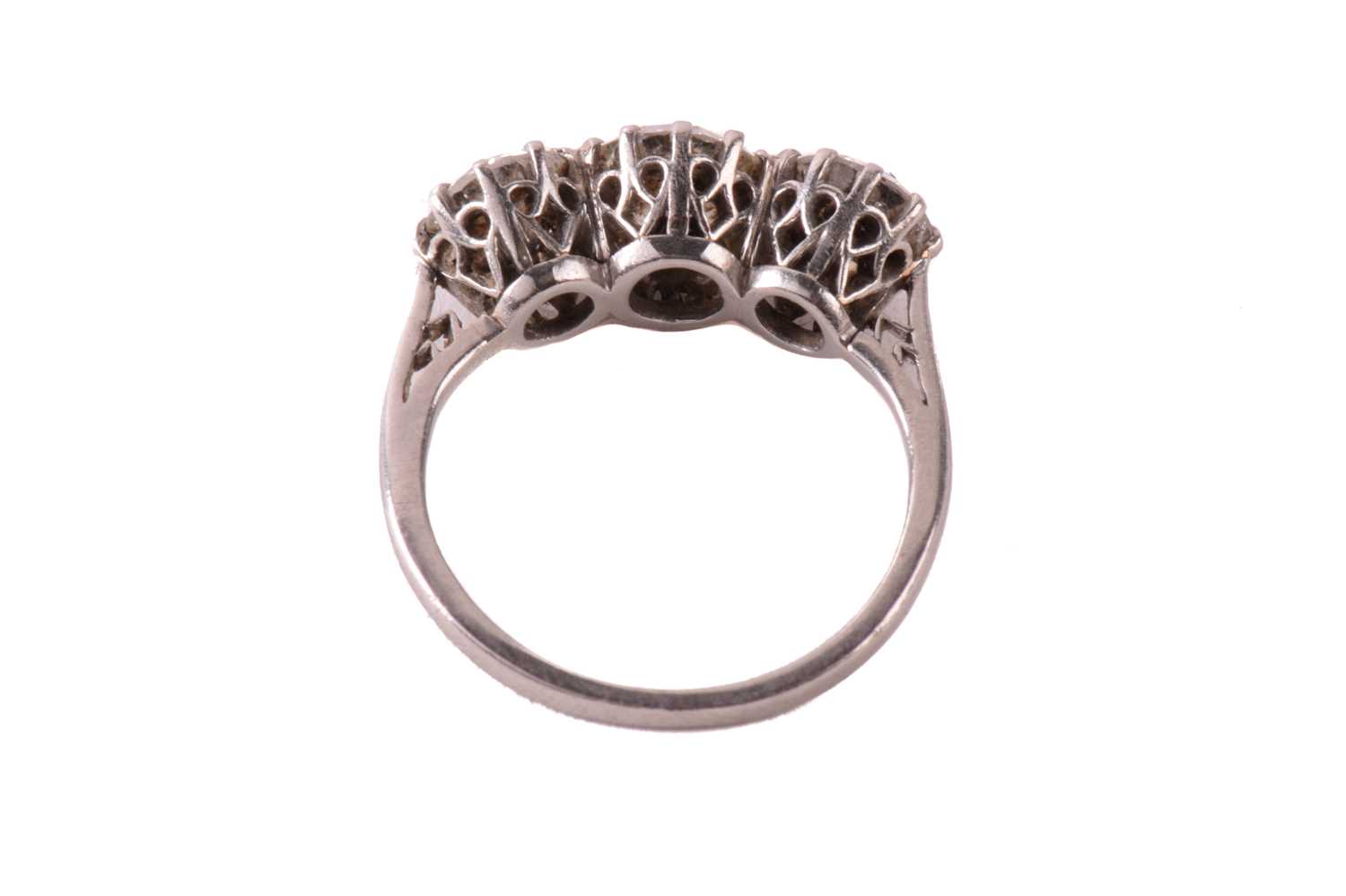 A three-stone diamond half-hoop ring, coronet-set with three graduated old-cut diamonds with an - Image 4 of 4