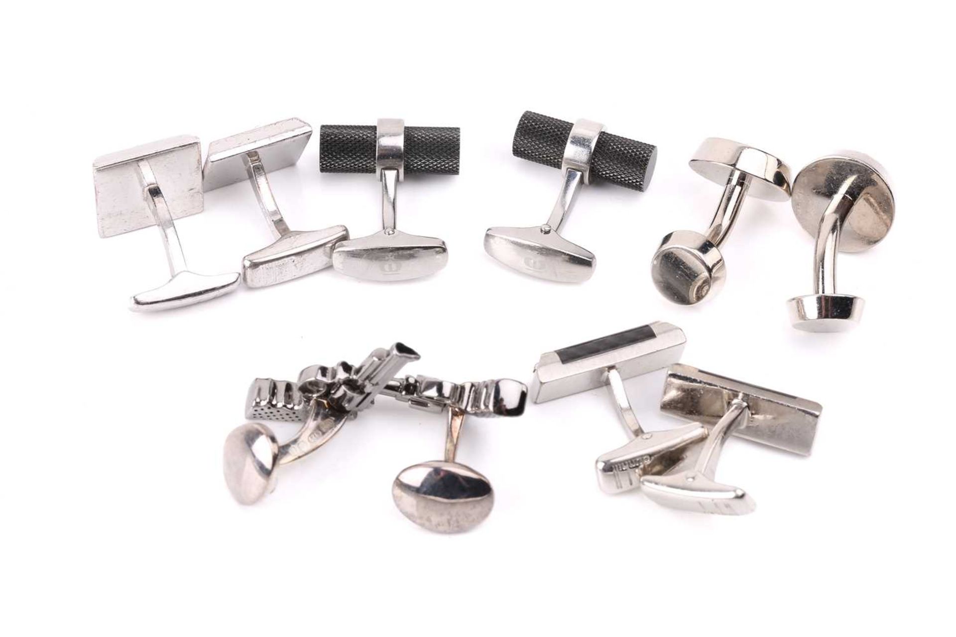 Five pairs of cufflinks; comprising a pair of Dunhill silver cufflinks inset with mother-of-pearl - Image 2 of 7