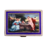 A continental silver gilt enamel box, the hinged cover centred with a rectangular enamel panel