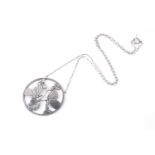 Georg Jensen - a butterfly necklace, the round pendant depicting two butterflies resting upon