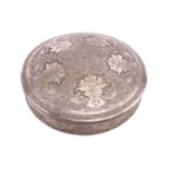 A 19th-century Persian possibly Isfahan circular silver (unmarked) table box with a domed cover,