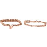 Two 9ct yellow gold gate link bracelets; comprising a bracelet with lobster clasp, Birmingham