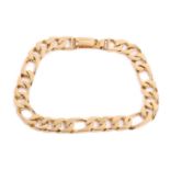 A flat Figaro link bracelet, fastened with a fold-over clasp stamped '18ct', overall length 21.0 cm,