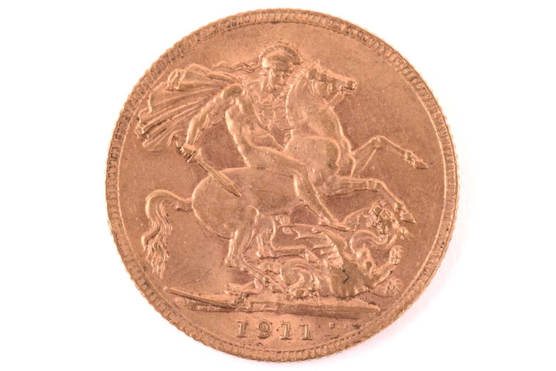 A George V full sovereign 1911, obverse with bare head facing left