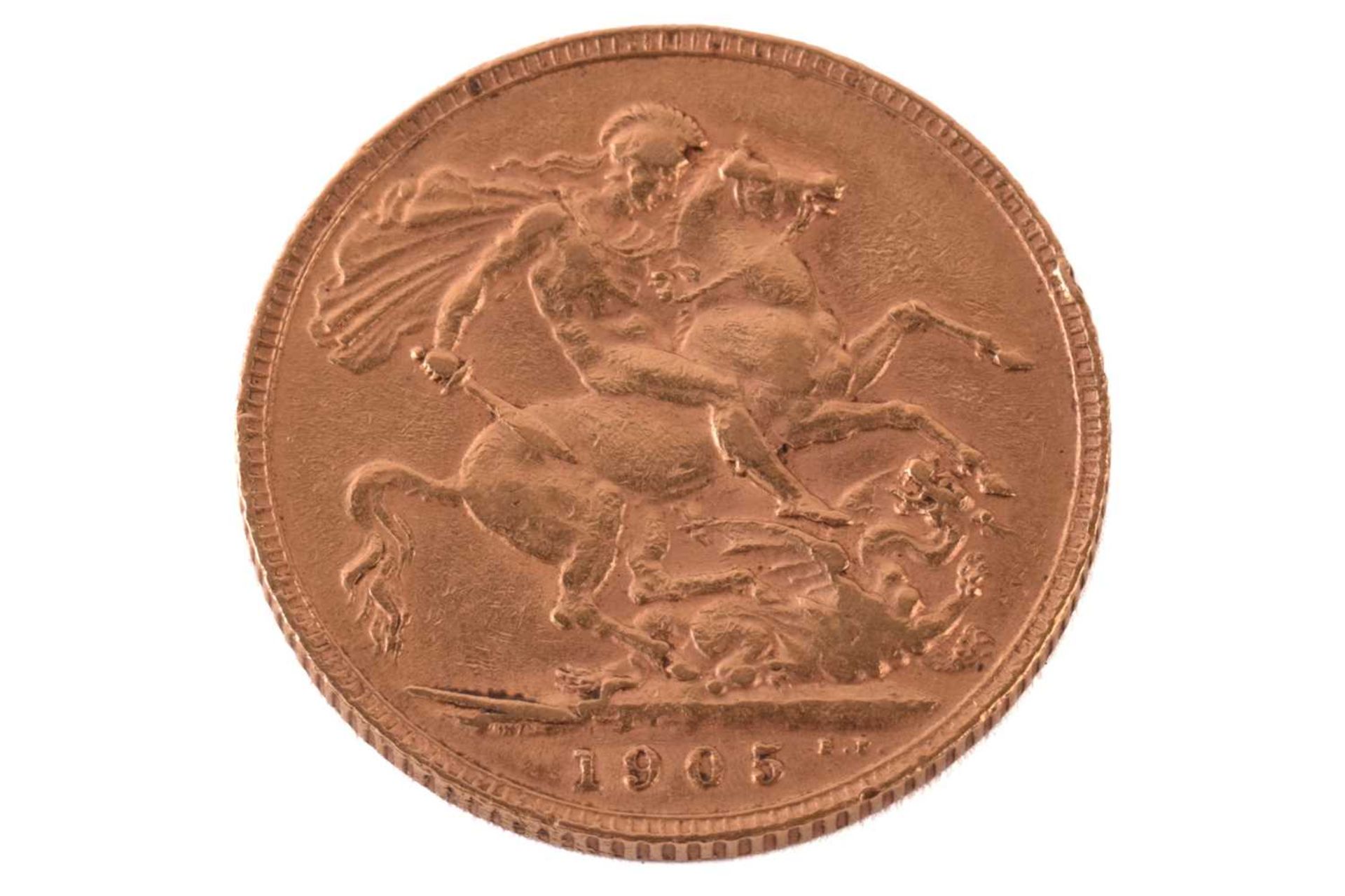 An Edward VII full sovereign 1905, obverse bare head facing right.