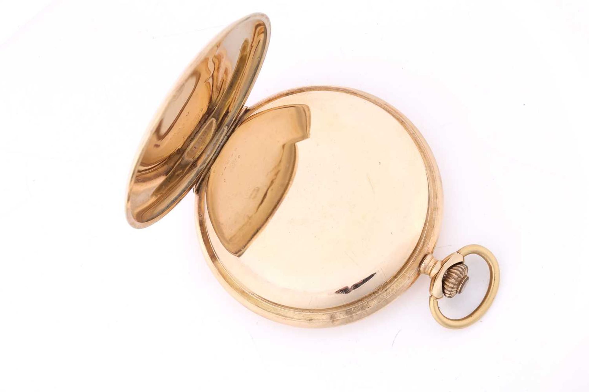 A full hunter pocket watch in 14ct gold, featuring a keyless wound movement in a yellow metal case - Image 7 of 9