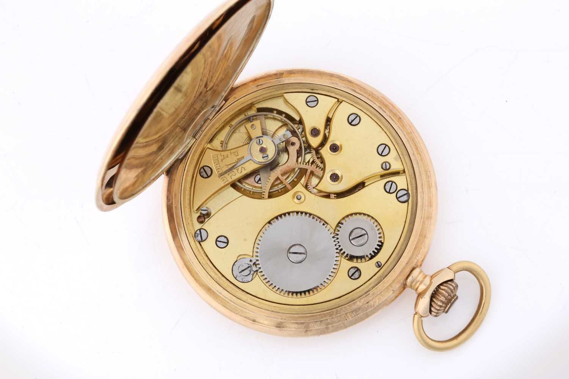 A full hunter pocket watch in 14ct gold, featuring a keyless wound movement in a yellow metal case - Image 3 of 9
