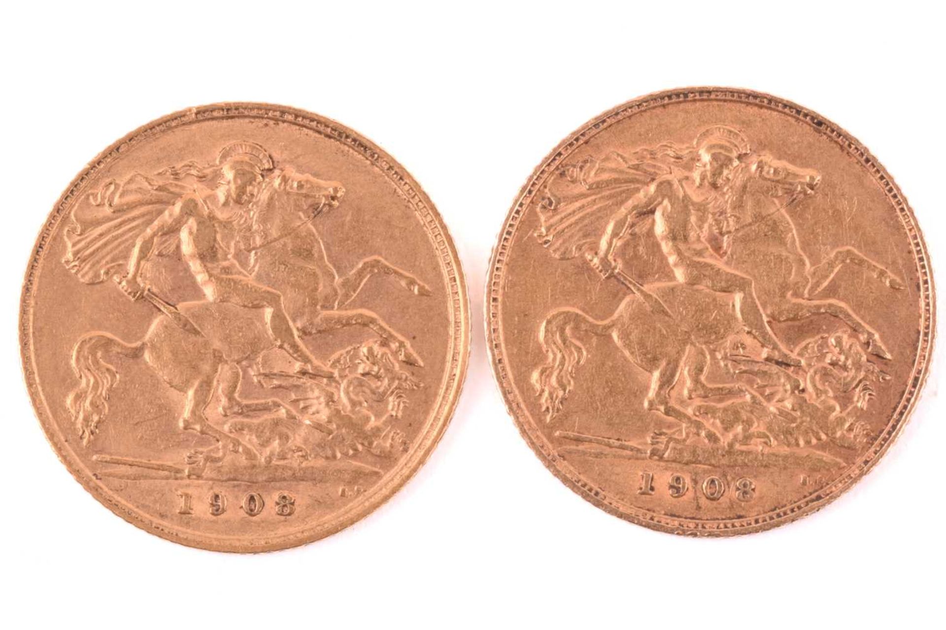 Two Edward VII half sovereigns both 1908, obervse with bare head facing right