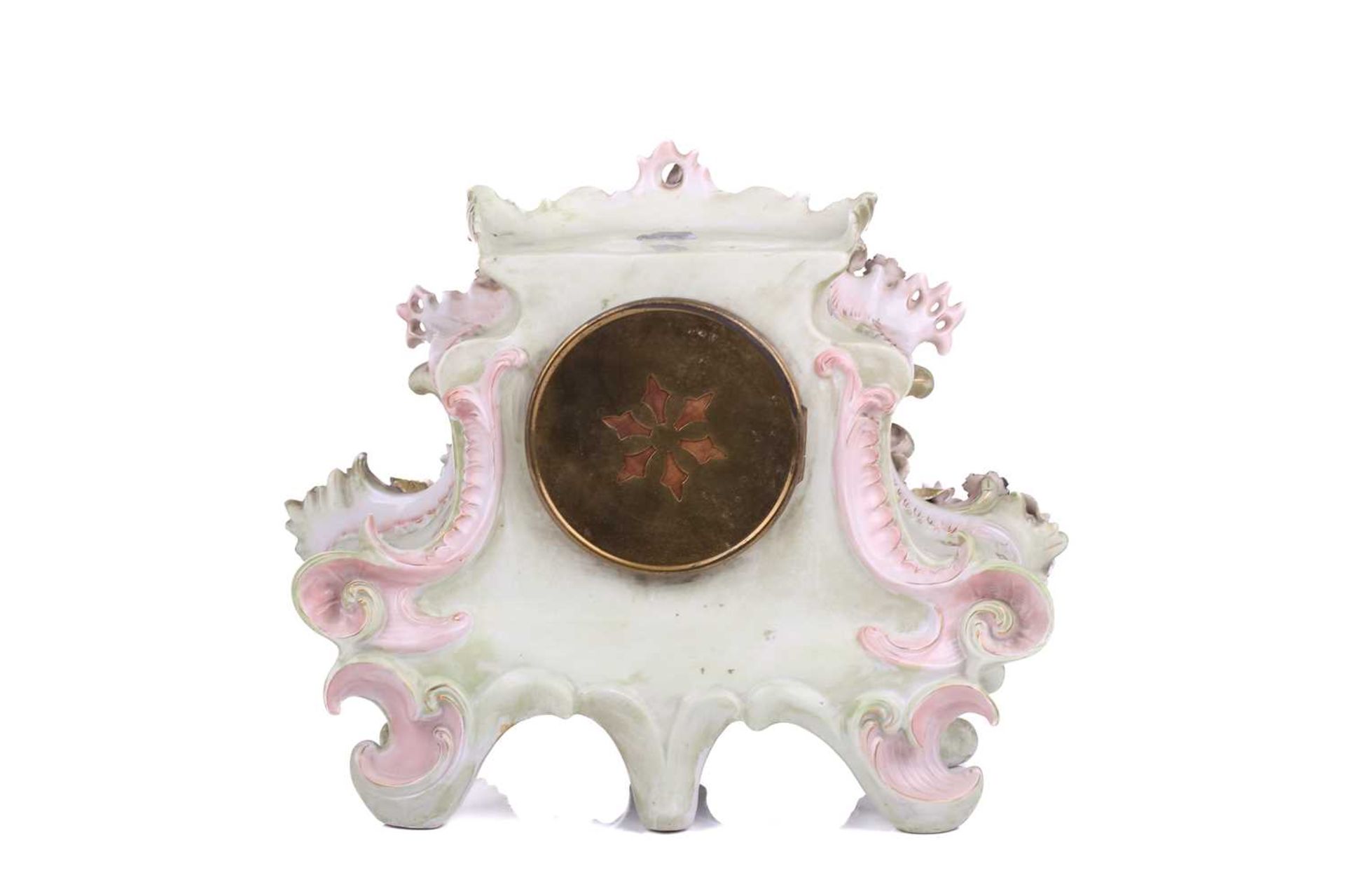 A late 19th-century German Porcelain figural 8-day mantel clock with cherubic and muse surmount - Image 12 of 19