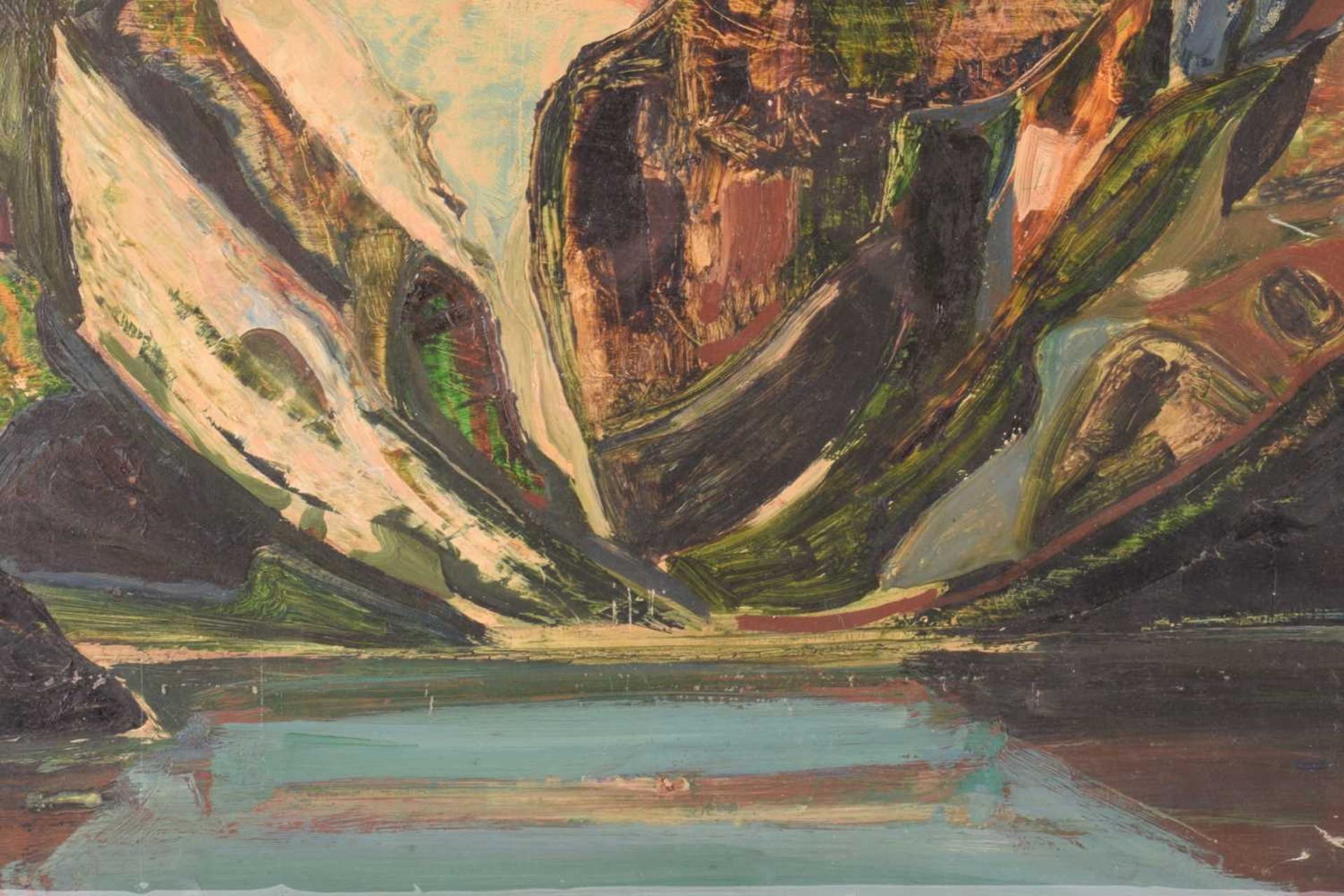 Keith Frederick Grant (b, 1930), Briksdal Glacier, inscribed verso, oil on board, 76.5 x 76.5 cm, - Bild 2 aus 7