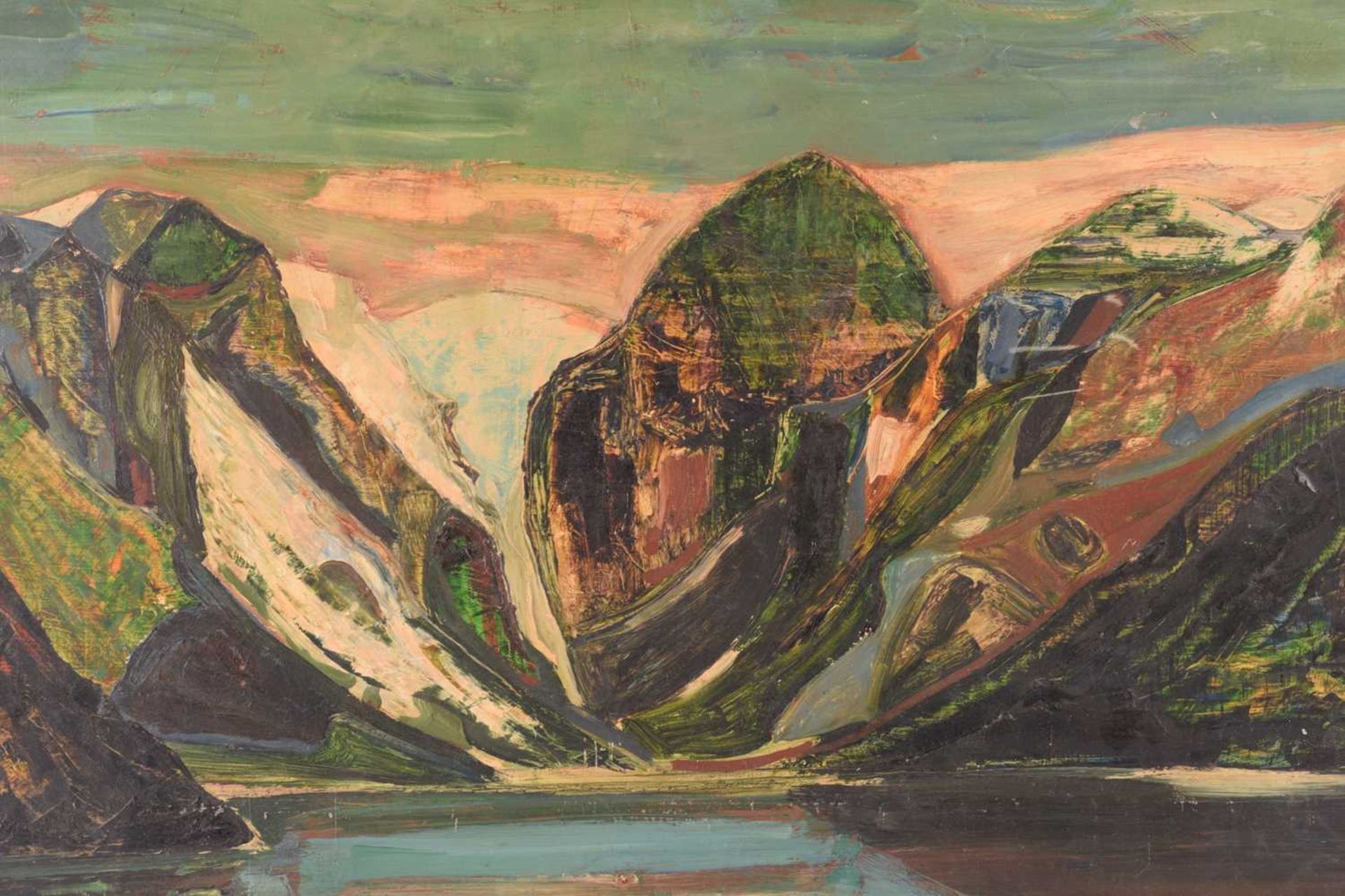 Keith Frederick Grant (b, 1930), Briksdal Glacier, inscribed verso, oil on board, 76.5 x 76.5 cm, - Bild 4 aus 7