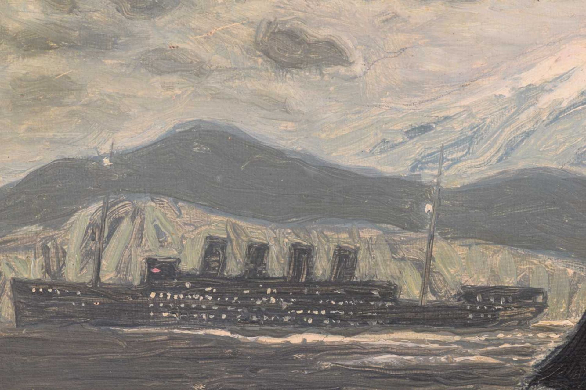 Vicente Santaolaria (1886 - 1967) Spain, The sinking of the Lusitania, studio stamp, pastel and - Image 6 of 17
