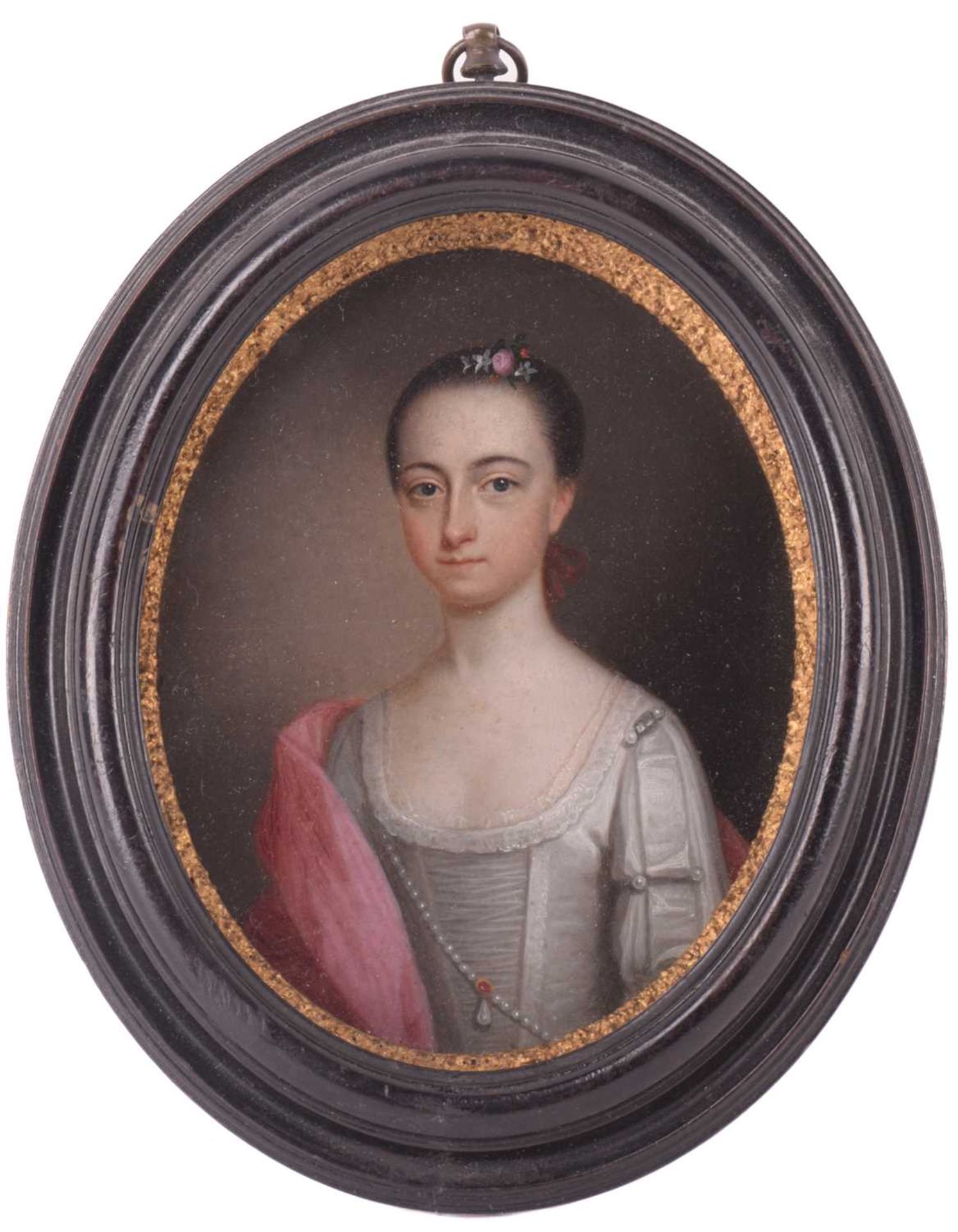 18th-century school, an oval portrait miniature of a lady, oil on copper, the sitter named verso - Image 2 of 14