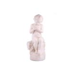 In the manner of Auguste Moreau (French,1834-1917); a caved white marble of a seated child