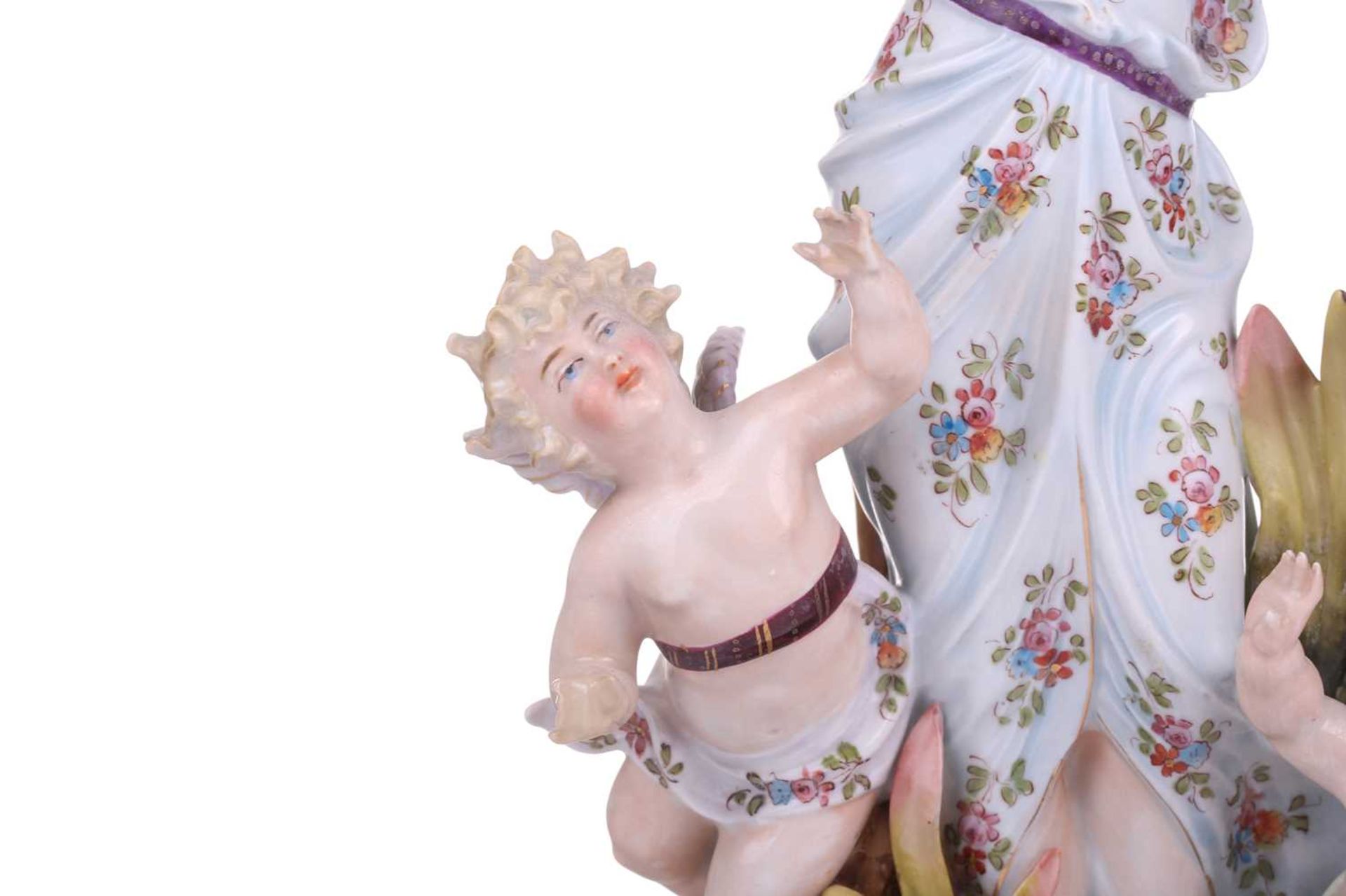 A late 19th-century German Porcelain figural 8-day mantel clock with cherubic and muse surmount - Image 7 of 19