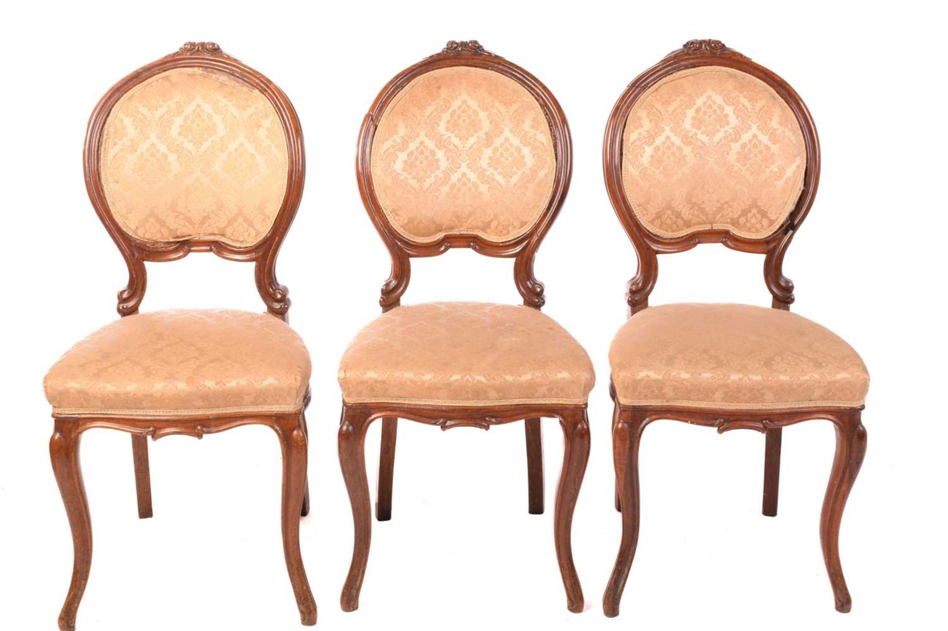 A 19th century matched salon suite, the three-seat settee with shaped back surmounted by a rose - Image 5 of 18