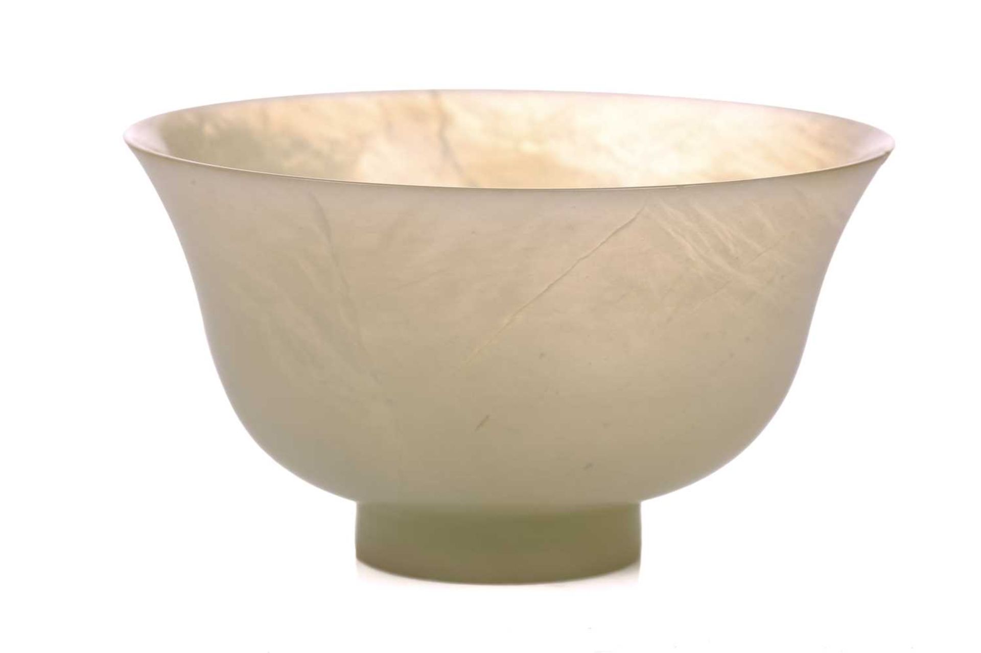 A Chinese-turned translucent light green Jade circular tea bowl with everted rim, 20th century, - Image 8 of 24