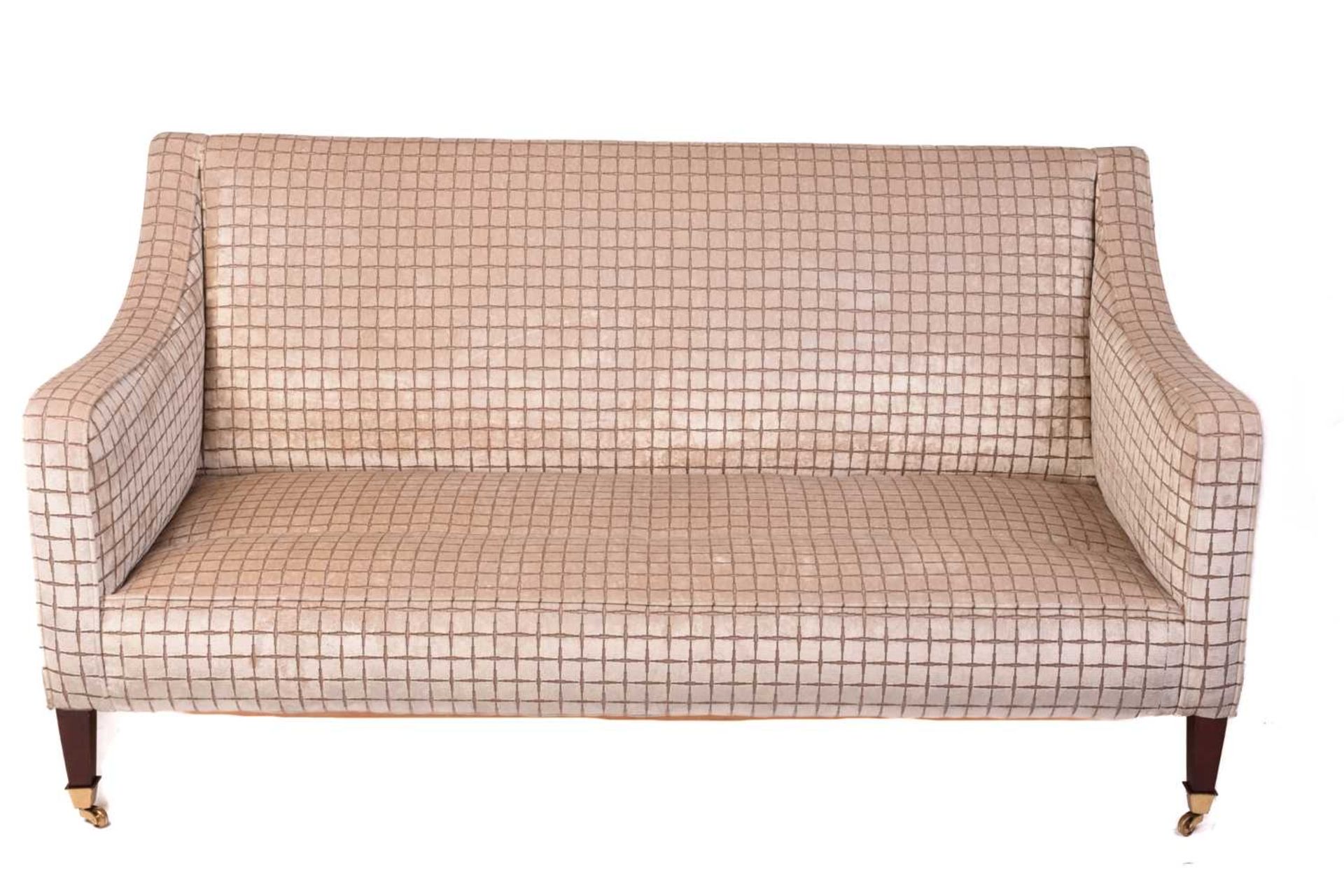 A Regency style settee, 20th century, well upholstered in a square grid pattern material, on - Image 3 of 8