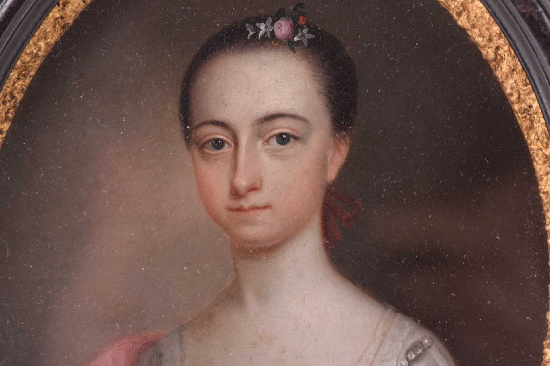 18th-century school, an oval portrait miniature of a lady, oil on copper, the sitter named verso - Image 3 of 14