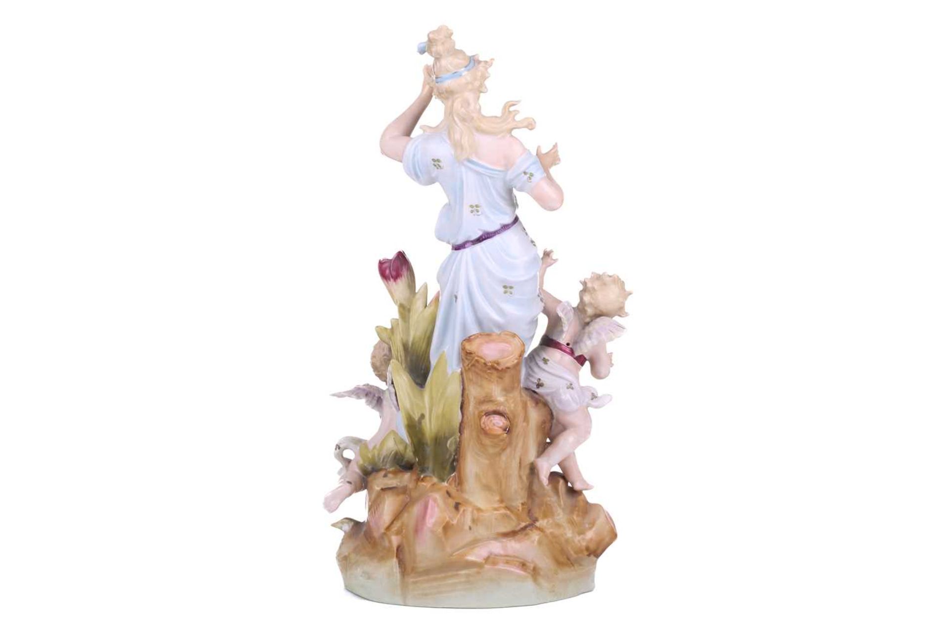 A late 19th-century German Porcelain figural 8-day mantel clock with cherubic and muse surmount - Image 5 of 19