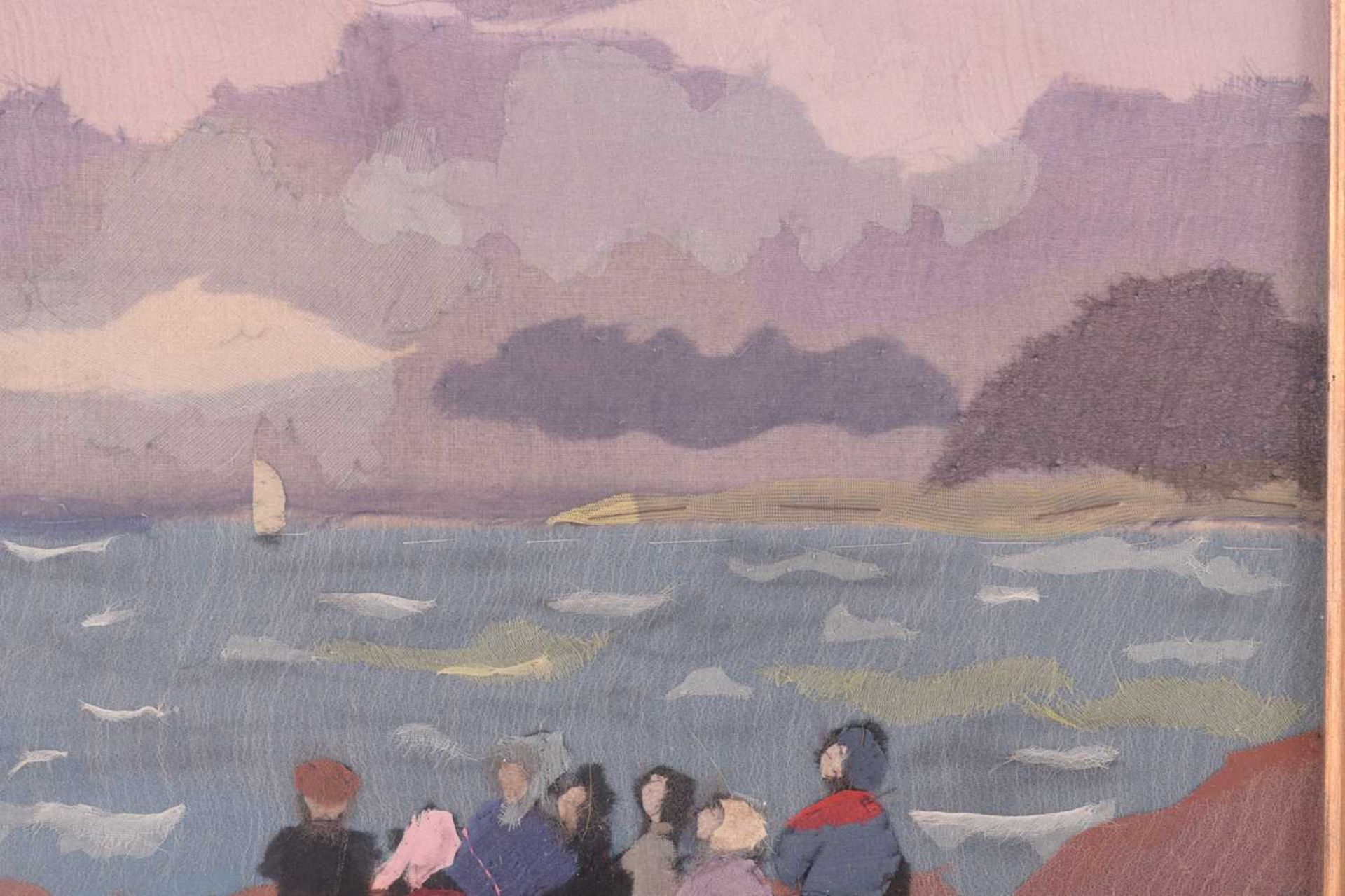 Mabel Maughan Beldy (1874 - 1972), Figures looking out to sea, signed, fabric collage, 35 x 26 cm, - Image 6 of 7