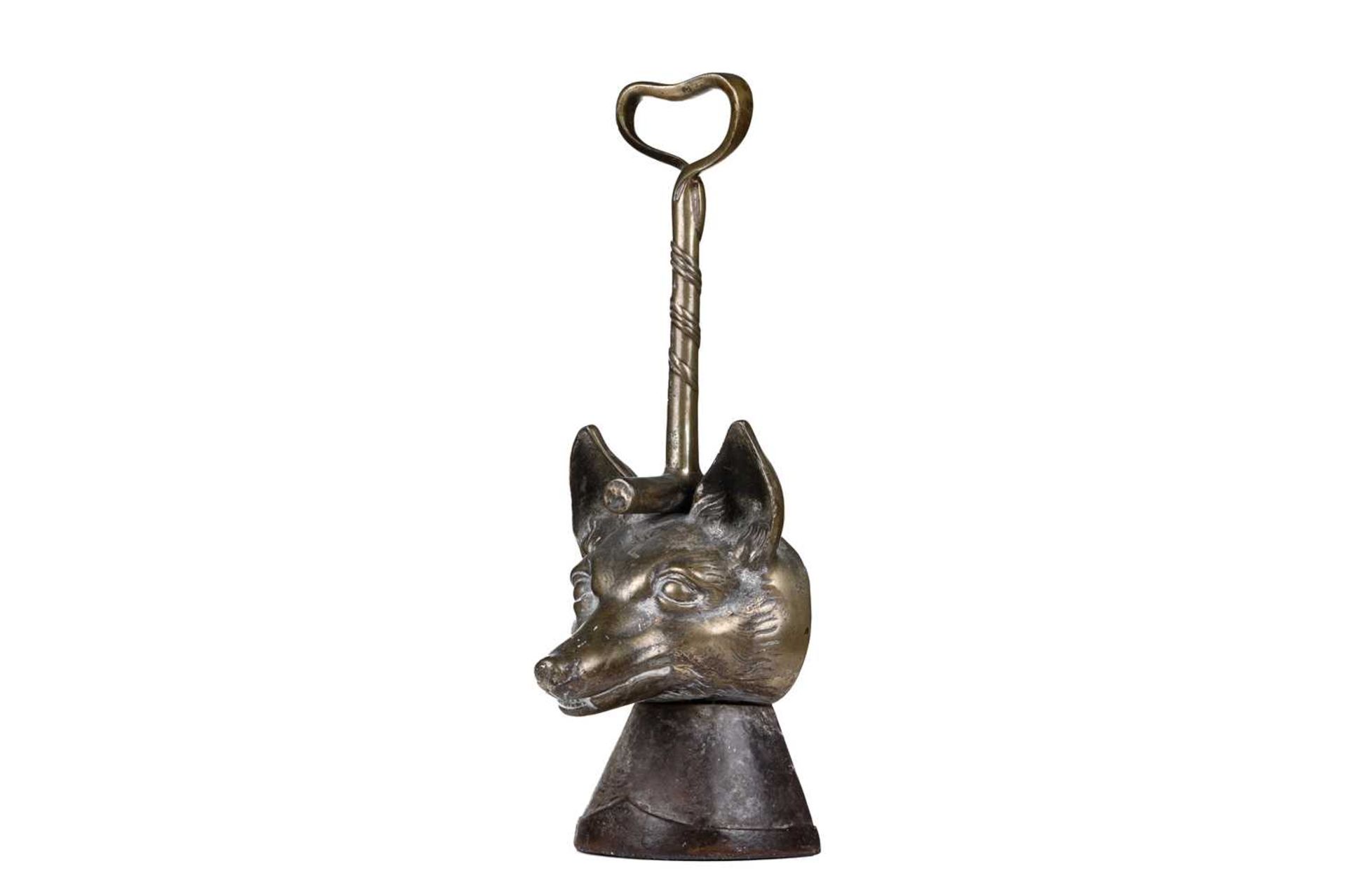 A Victorian Fox hunting-themed cast iron and gilt brass door porter, in the form of a riding crop, - Image 2 of 6