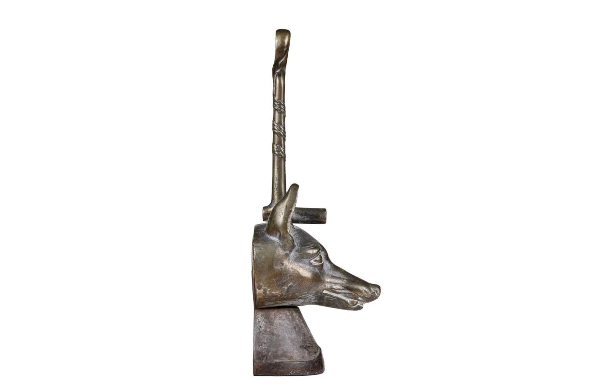 A Victorian Fox hunting-themed cast iron and gilt brass door porter, in the form of a riding crop, - Image 6 of 6