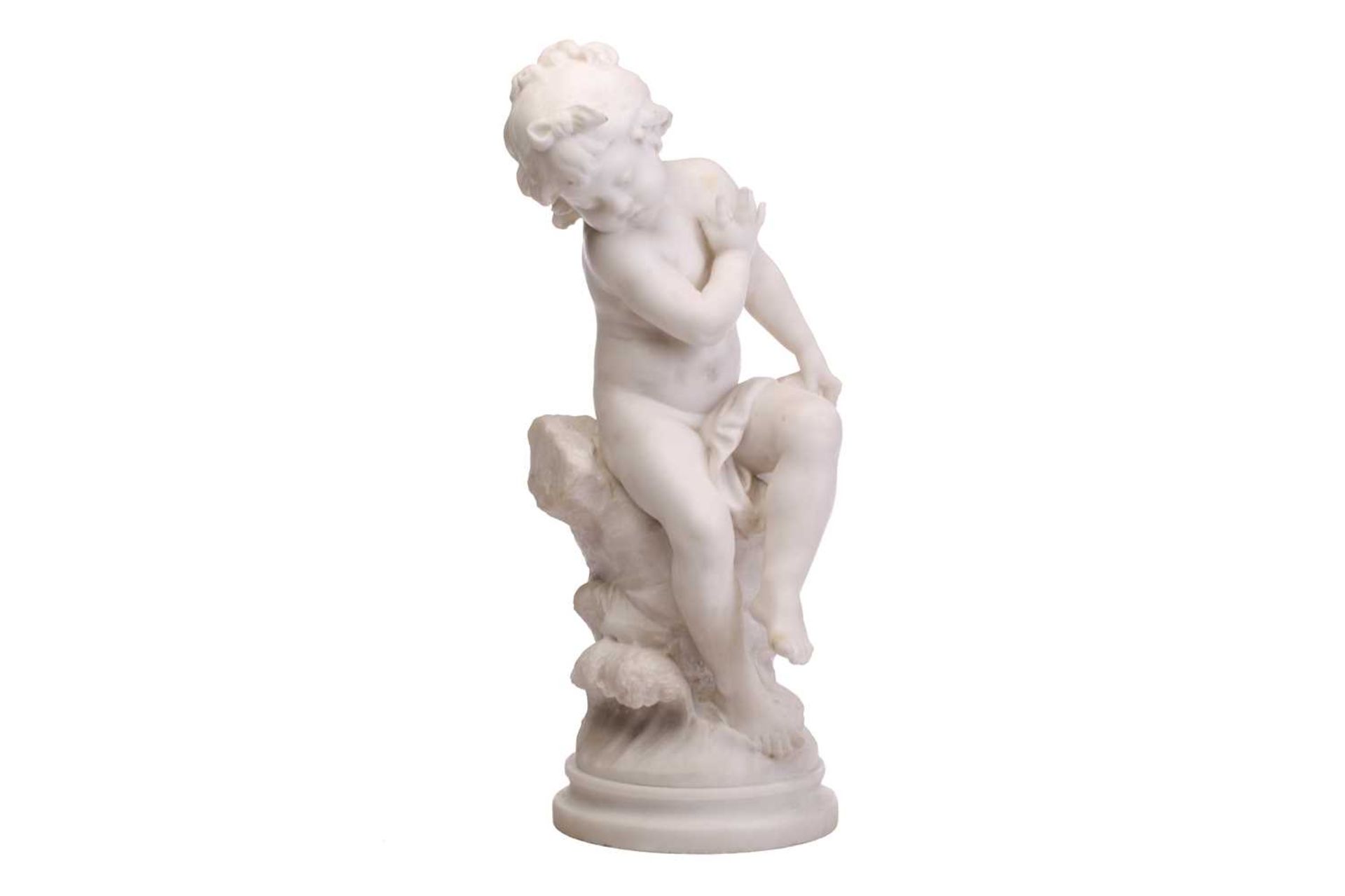 Louis Auguste Moreau (French, 1834-1917); a large carved white marble figure of a 'cherubic' - Image 2 of 9