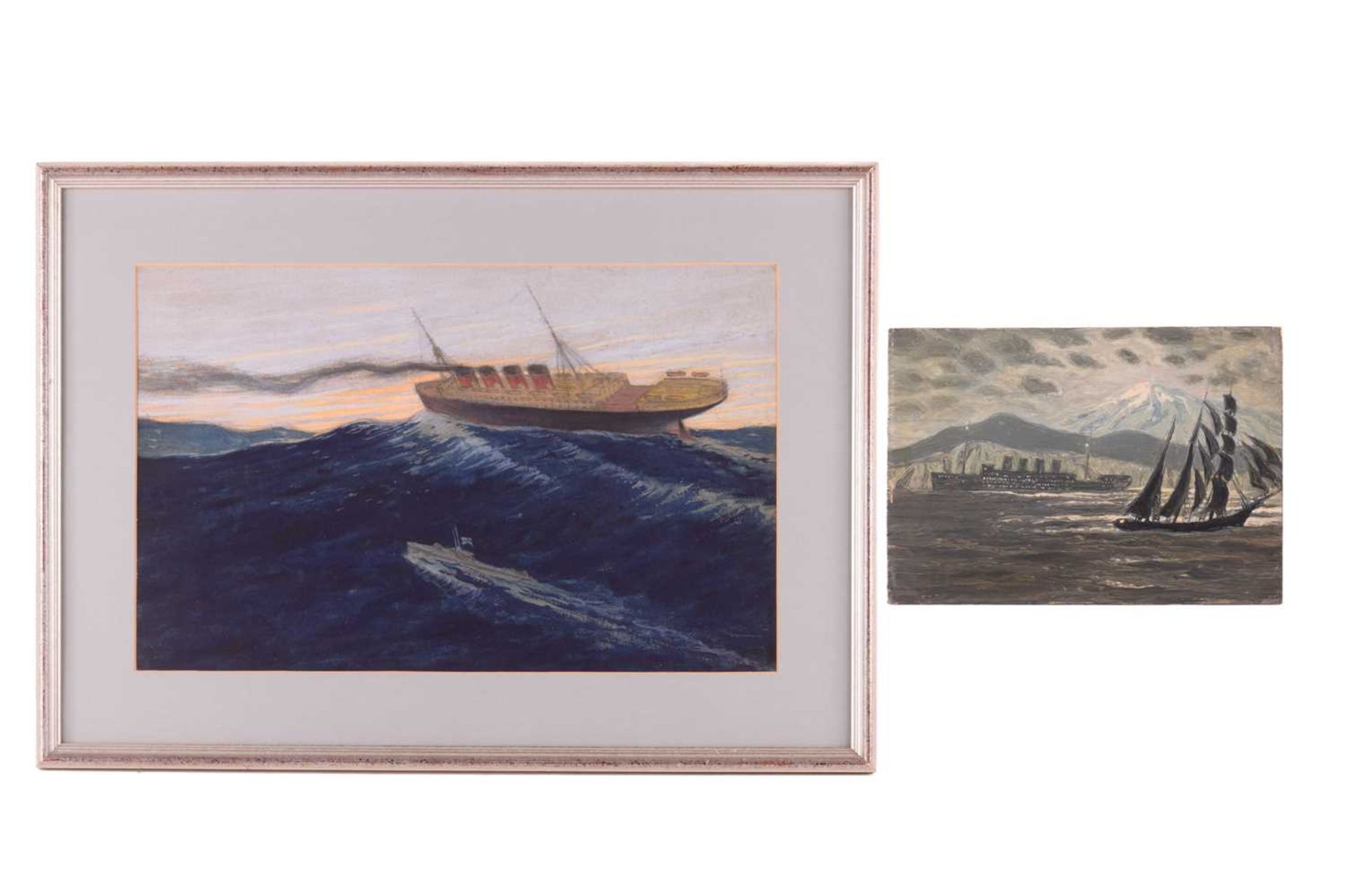 Vicente Santaolaria (1886 - 1967) Spain, The sinking of the Lusitania, studio stamp, pastel and