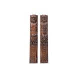 A close pair of 19th-century Italian carved walnut Bacchic terms, 9.5 cm wide x.62 cm long