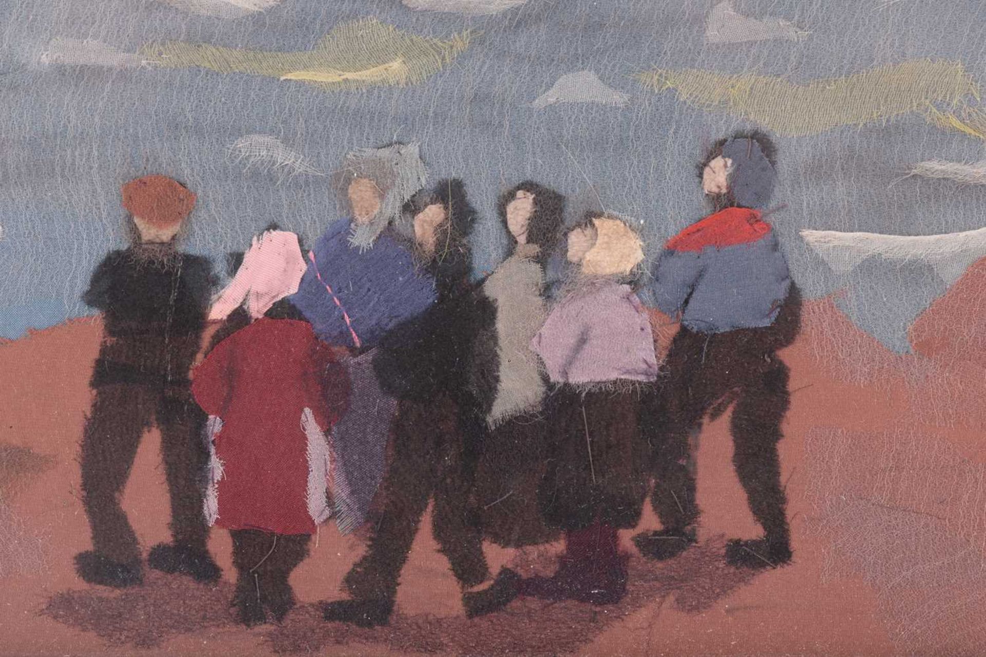 Mabel Maughan Beldy (1874 - 1972), Figures looking out to sea, signed, fabric collage, 35 x 26 cm, - Image 5 of 7