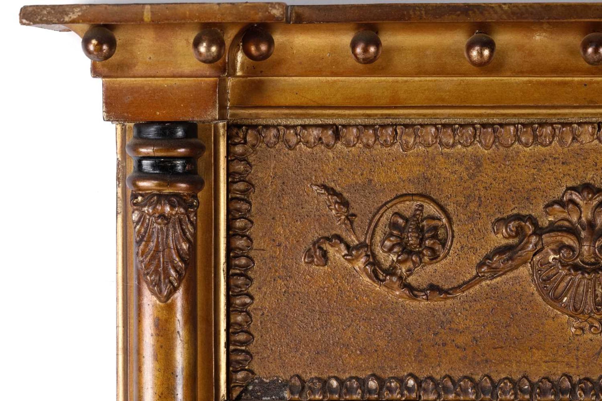 A Regency carved wood and gilt gesso pier glass, the inverted breakfront frame with sphere set - Image 8 of 9