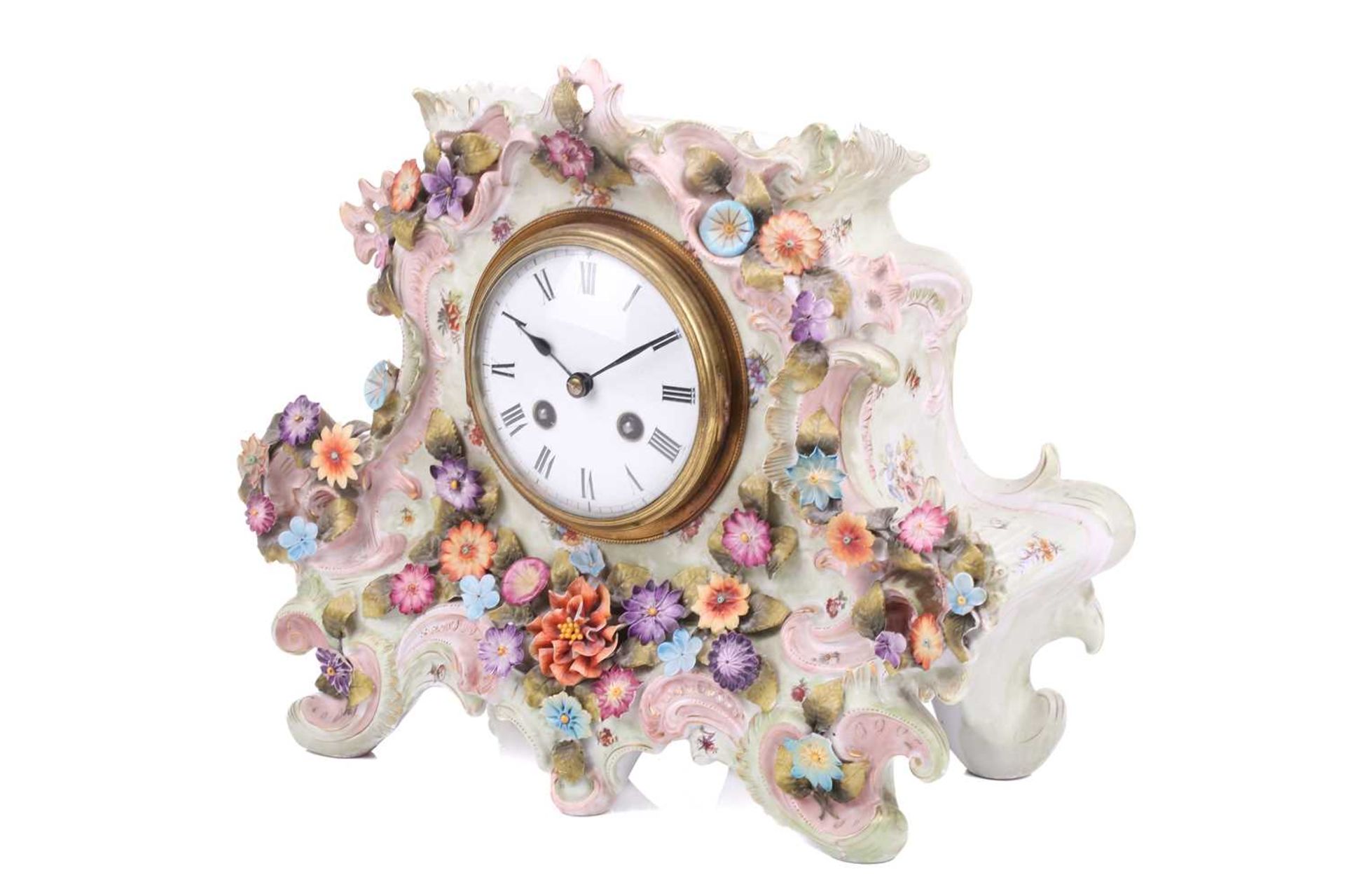 A late 19th-century German Porcelain figural 8-day mantel clock with cherubic and muse surmount - Image 9 of 19