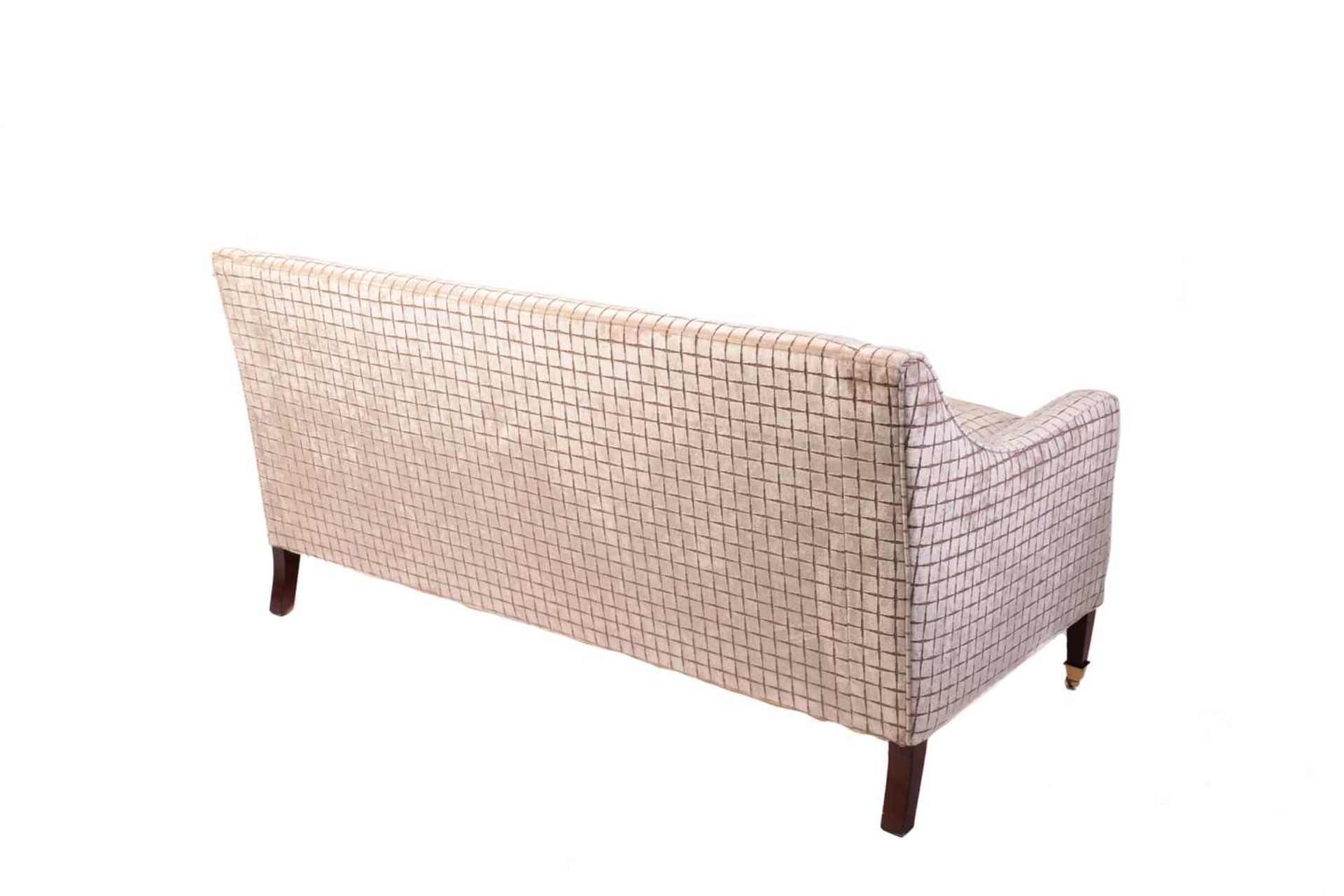 A Regency style settee, 20th century, well upholstered in a square grid pattern material, on - Image 5 of 8