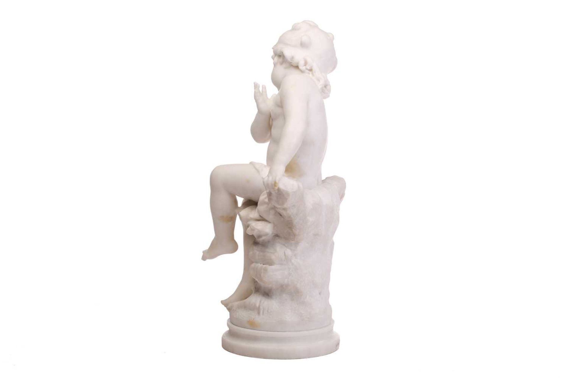 Louis Auguste Moreau (French, 1834-1917); a large carved white marble figure of a 'cherubic' - Image 7 of 9