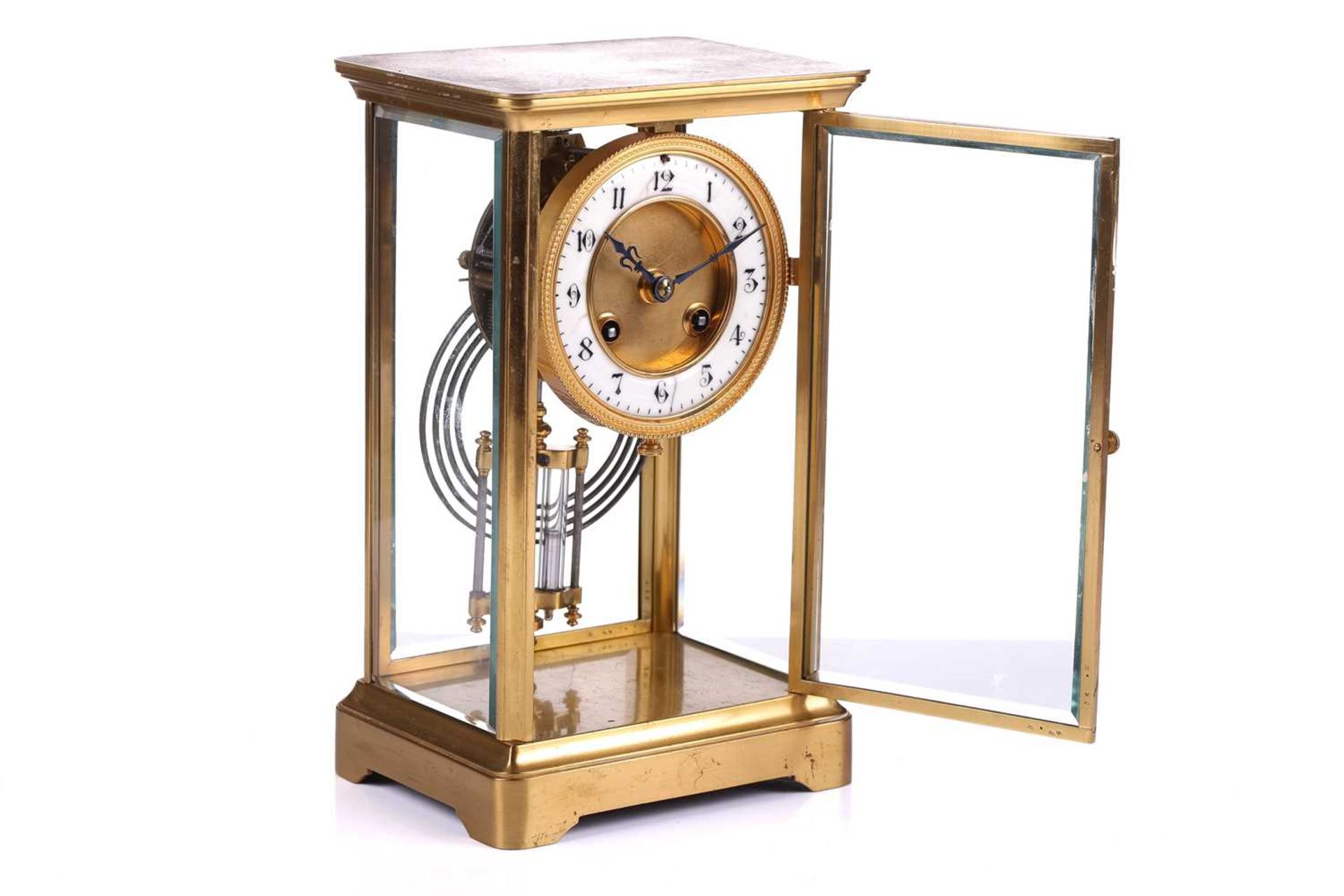 An early 20th-century French "four-glass" mantle clock in a simple gilt brass ogee case, the 8-day - Image 3 of 15