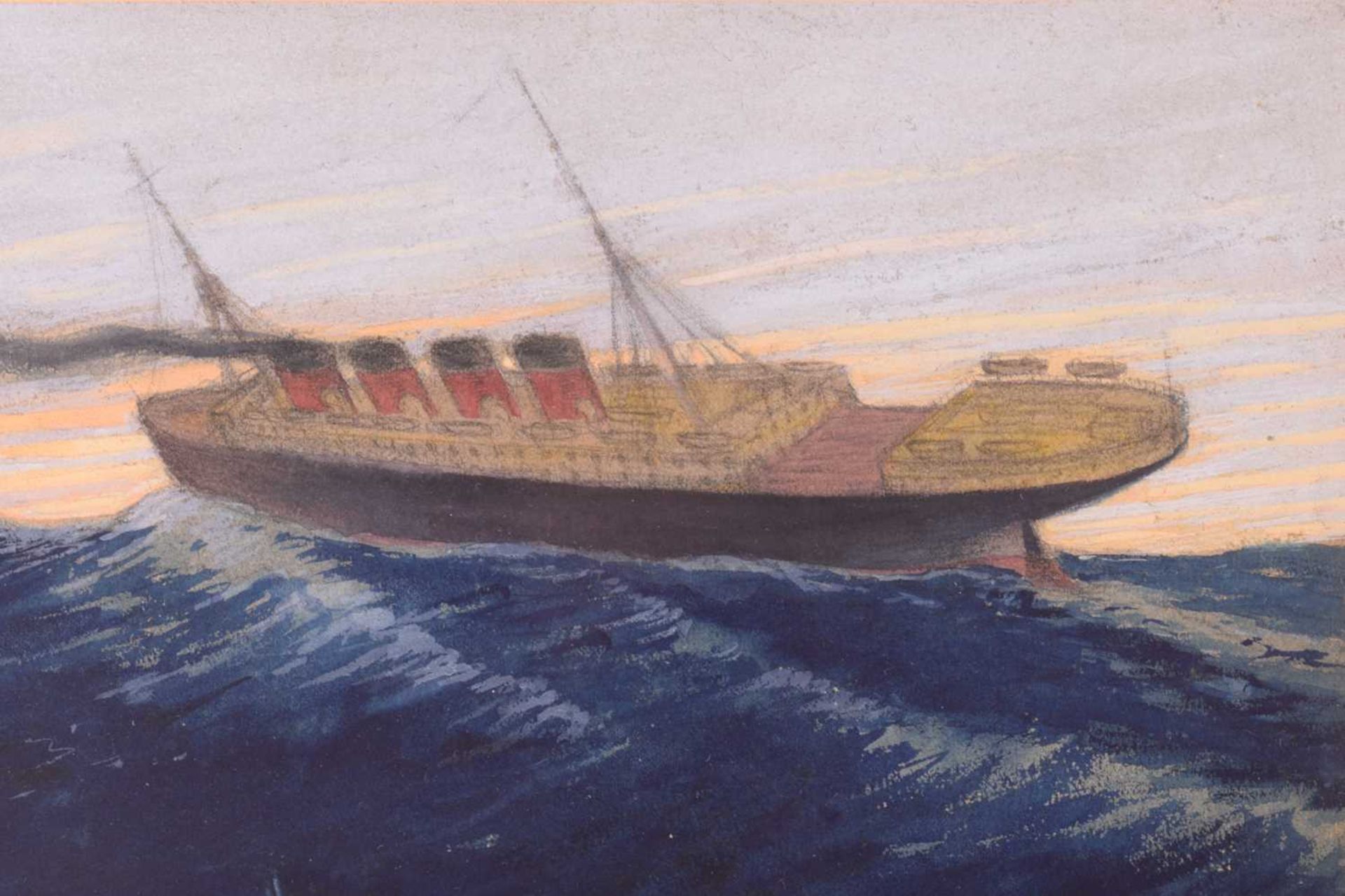 Vicente Santaolaria (1886 - 1967) Spain, The sinking of the Lusitania, studio stamp, pastel and - Image 3 of 17