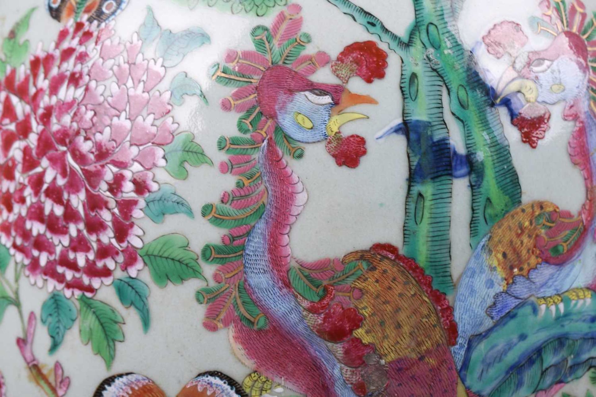 A large Chinese Famile Rose baluster vase, Qing Dynasty, probably Daoguang, with stylized fungus - Image 5 of 20