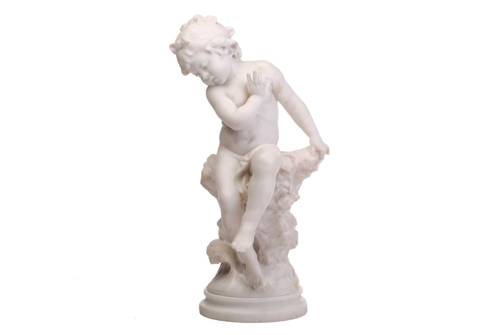 Louis Auguste Moreau (French, 1834-1917); a large carved white marble figure of a 'cherubic'