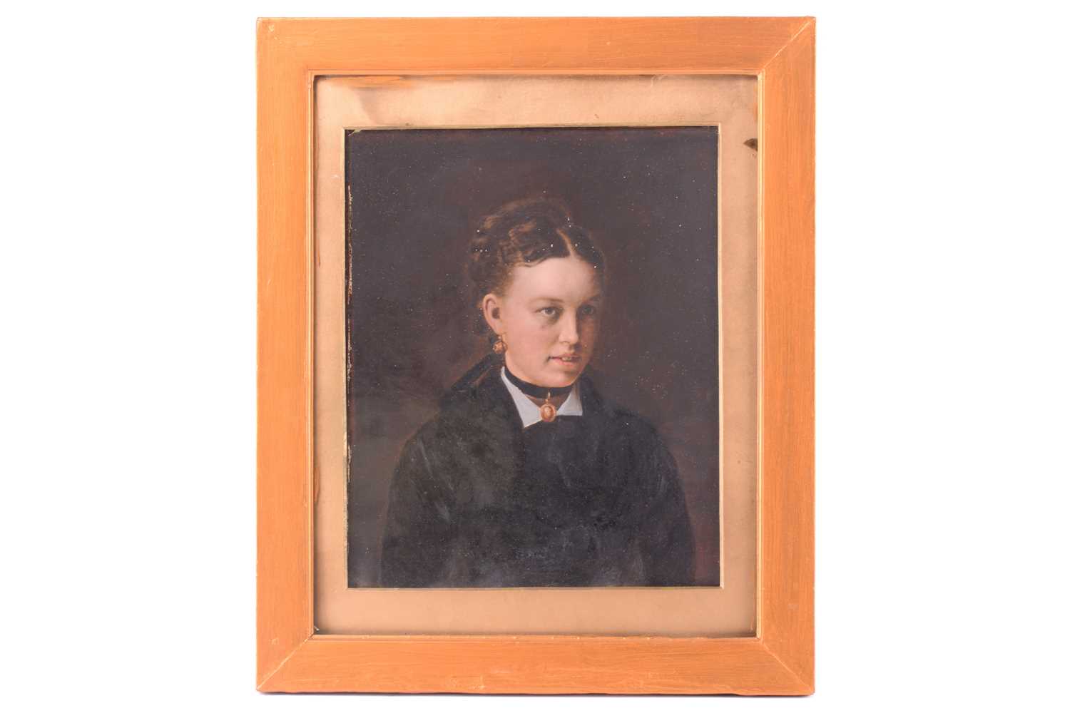 19th century British School, Portrait of a young widow, unsigned, oil on board, 32 x 27.5 cm, framed