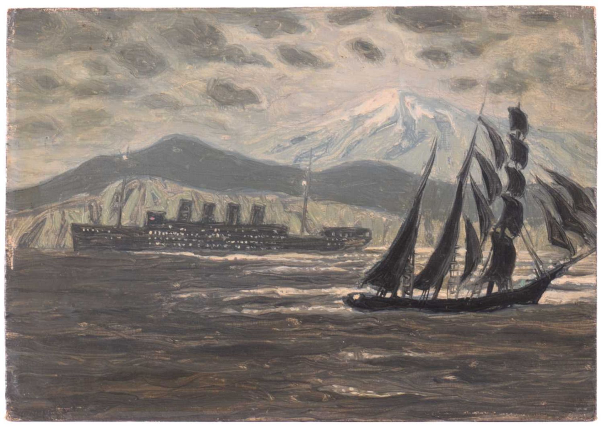 Vicente Santaolaria (1886 - 1967) Spain, The sinking of the Lusitania, studio stamp, pastel and - Image 5 of 17