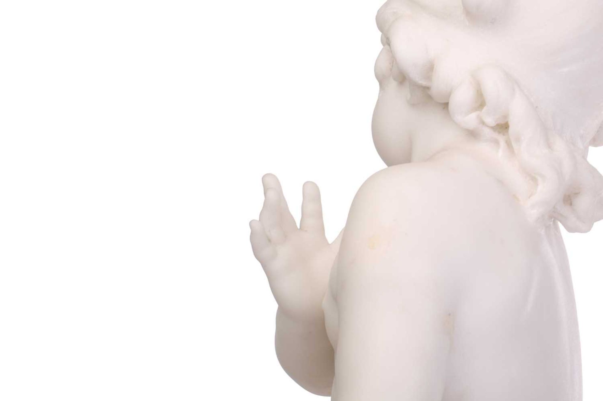 Louis Auguste Moreau (French, 1834-1917); a large carved white marble figure of a 'cherubic' - Image 3 of 9